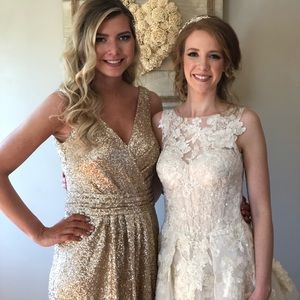 Elegant Gold Sequin Prom Dress with V-Neck